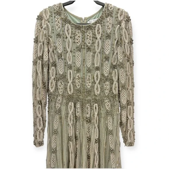 Mac Duggal NEW Embellished Mesh Long Sleeve A Line Gown Nude Sage $1,798 Size 10 - Picture 7 of 16